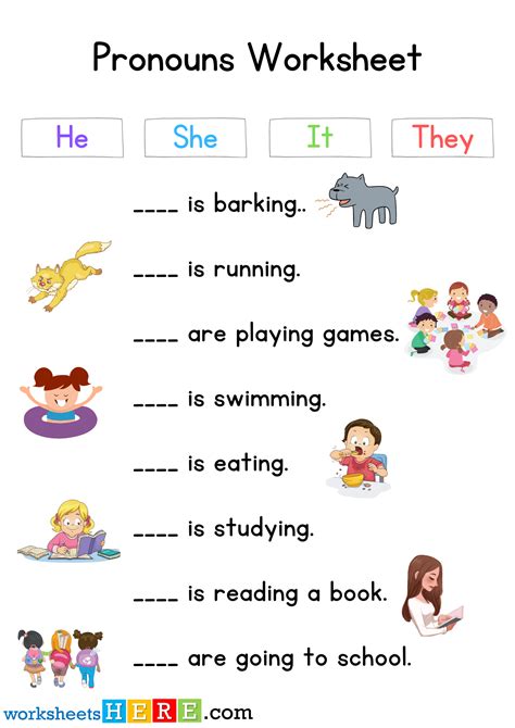 Pronouns Exercises with Answers He She It They, Pronouns Worksheet with ...