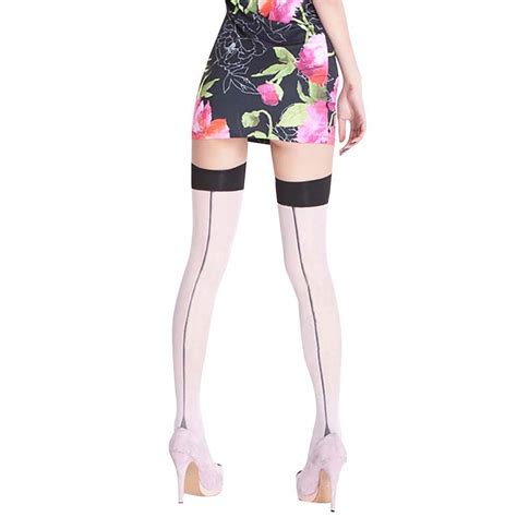 Buy Women's Ultra Thin Seam Stockings Control Top Cuban Heel Thigh High ...