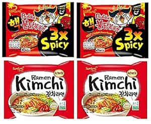 Sam Yang 3X Spicy Noodles -2X140Gm&Kimchi Noodles -2X140Gm(Pack Of 4 ...
