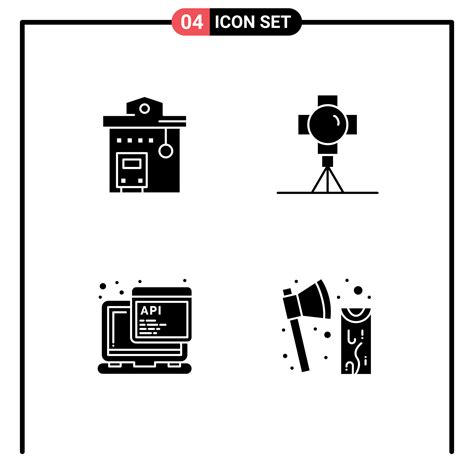 Group of 4 Solid Glyphs Signs and Symbols for bus movies station film ...