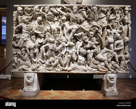 Ludovisi Battle sarcophagus. 3rd century. Roman era. Battle scene ...