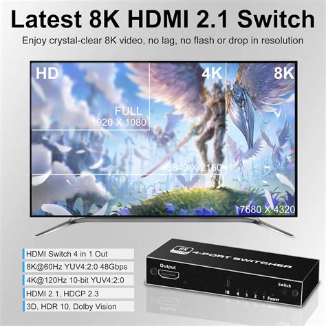 Buy 8K HDMI 2.1 Switch , NEWCARE HDMI Switch 4 in 1 Out with IR Remote ...
