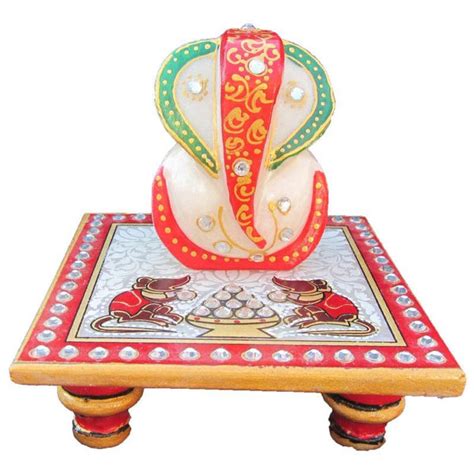 "Lord Ganesha On Chowki With Rats": Orange Red Craft by Ecraft India ...