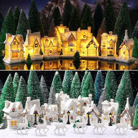 Kasyat 41 Pcs Christmas Village Set Christmas Village Accessories Led ...