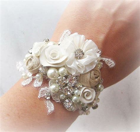Vintage Style Bridal Cuff, Wrist Corsage Bracelet, Custom Rustic ...