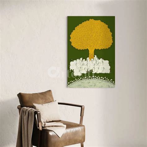 Buy Tree of Life Green Yellow Pichwai Canvas Print Online - Artociti