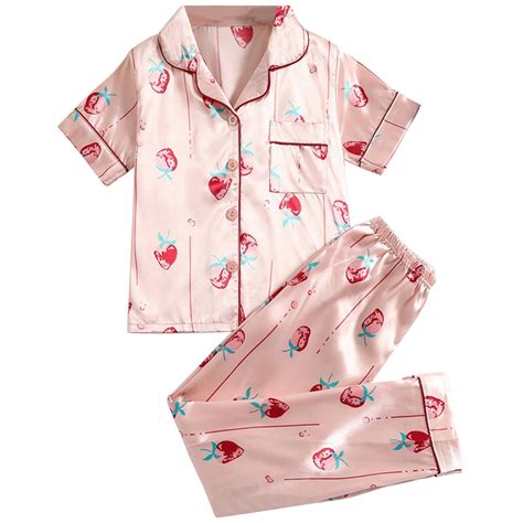 Penkiiy Girls Cute Pajama Set Strawberry Print Short Sleeve and Long ...