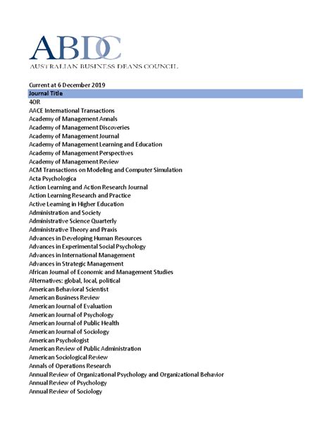 Management Issue S2 2023 ABDC Journal List - Current at 6 December 2019 ...