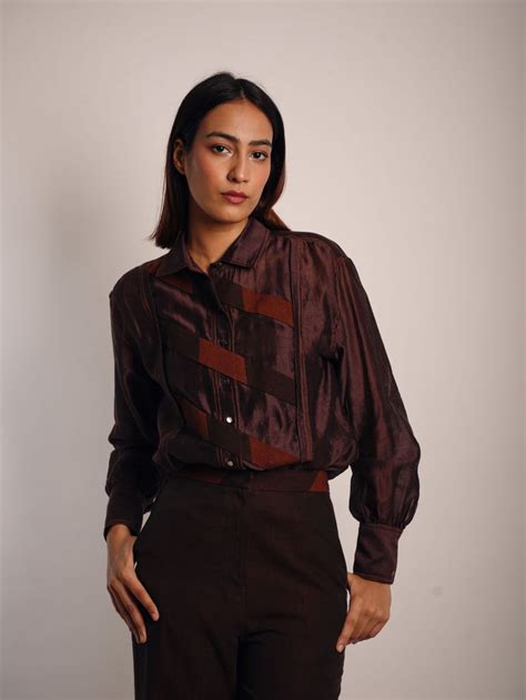 BROWN OMBRE LADDER SHIRT | DIKSHA KHANNA