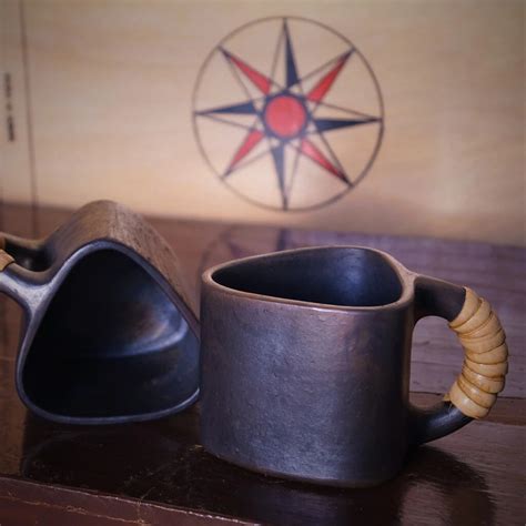 Longpi Black Pottery Trikon Coffee Mugs Set of 2 – Terracotta by Sachii