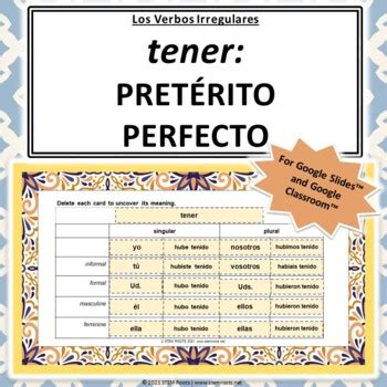 Tener (Preterite Perfect) Conjugation | Spanish Irregular Verbs ...