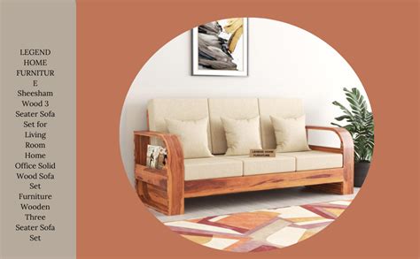 LEGEND HOME FURNITURE Sheesham Wood 3 Seater Sofa Set for Living Room ...