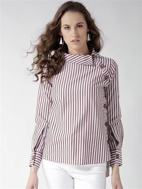Style Quotient Women White & Brown Striped Shirt Style Top – StyleQuotient