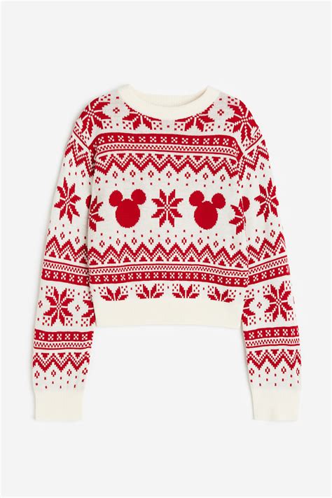 Jacquard-knit jumper - Red/Mickey Mouse - Kids | H&M IN