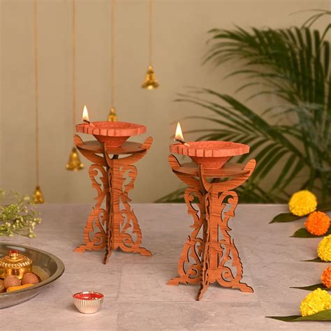 Buy GKD Diya Stand Wooden Traditional Deepam Stand Hand Crafted Diya ...