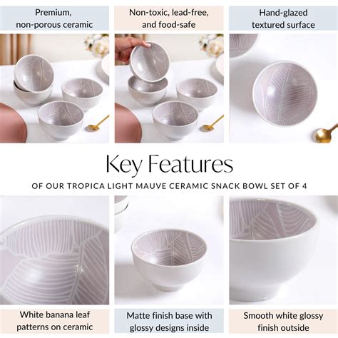 Tropica Light Mauve Banana Foliage Ceramic Bowl Set Of 4 325ml Online ...