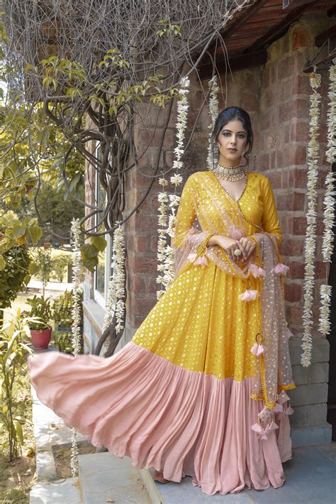 Yellow Chanderi Anarkali – Rishi and Vibhuti
