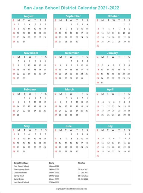 San Juan Unified Calendar - Printable Word Searches