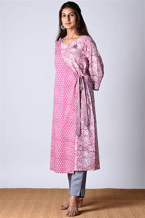Dharan Jama Pink Handblock Printed Cotton Kurta For Women Online ...