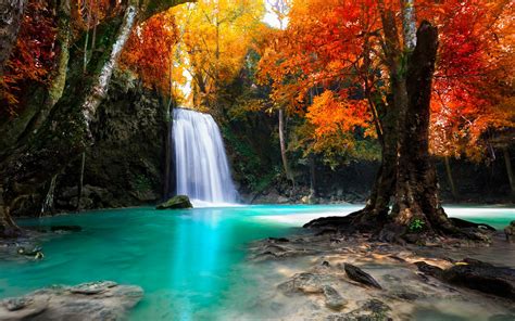colorful, Trees, Waterfall, Nature, Tropical, Forest, Fall, Landscape, Thailand, Water ...