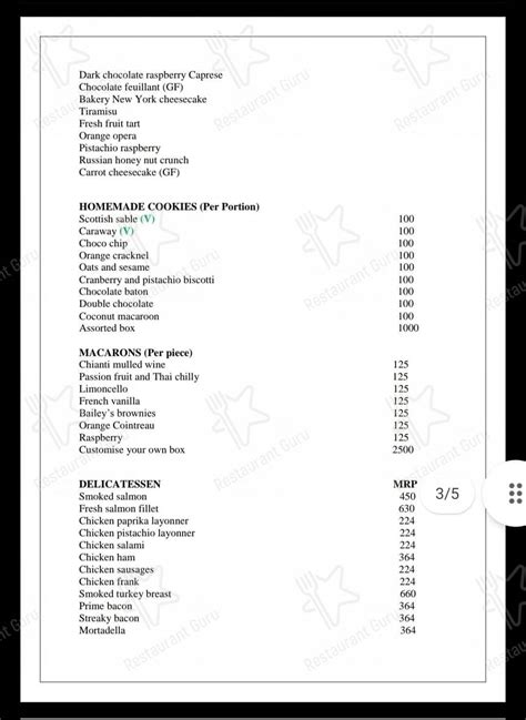 Menu at The Oberoi Patisserie and Delicatessen, Mumbai