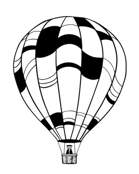 Vector black and white hot air balloon in lineart style isolated on ...