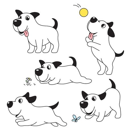 Grappige gelukkige hond cartoon comic personage in verschillende poses ...