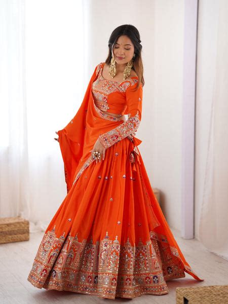 Orange Color Natural Crepe silk Lehenga Choli – subhvastra