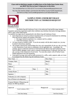 Fillable Online Dulles Expo Center Edible Item Sampling Form - Wedding ...