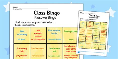 Class Welcome Transition Bingo Board Polish Translation - polish