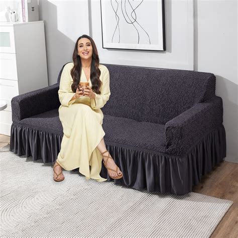 HOKIPO Stretchable Elastic Cover With Ruffle Skirt For Sofa 3 Seater ...