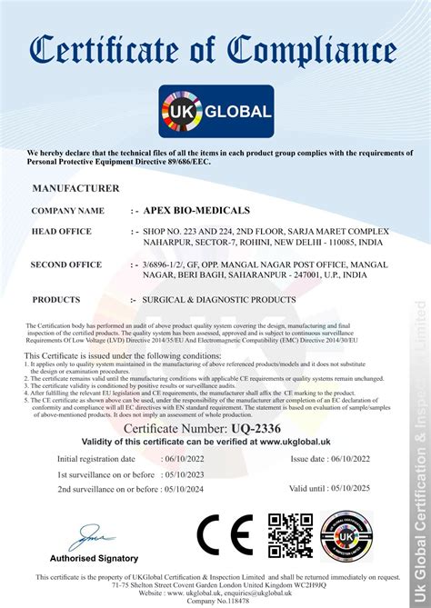 Certificates - Apex Bio Medicals from Delhi India