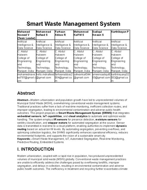 Smart Waste Management System (SWMS) - Journal Paper 2024 - Studocu