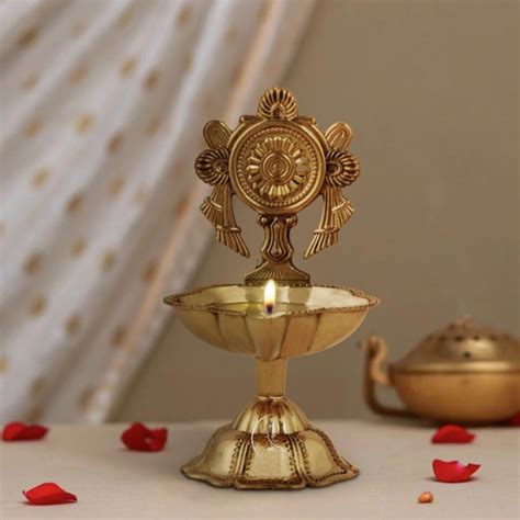 Divine Vishnu Shankha Chakra Brass Diya for Home Temple
