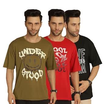 Buy Mack Jonney Men Oversized Fit Printed Multicolor Round Neck Cotton ...