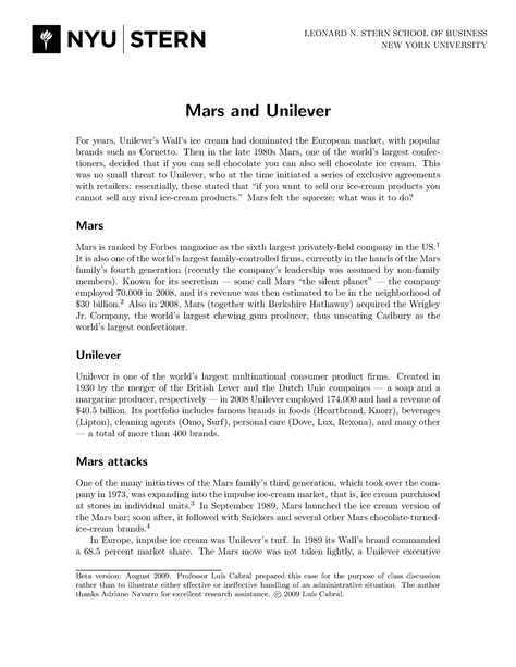Mars - LEONARD N. STERN SCHOOL OF BUSINESS NEW YORK UNIVERSITY Mars and ...
