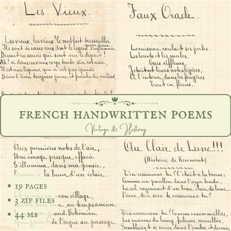 Handwritten French Poems, Printable Paper Ephemera From France ...