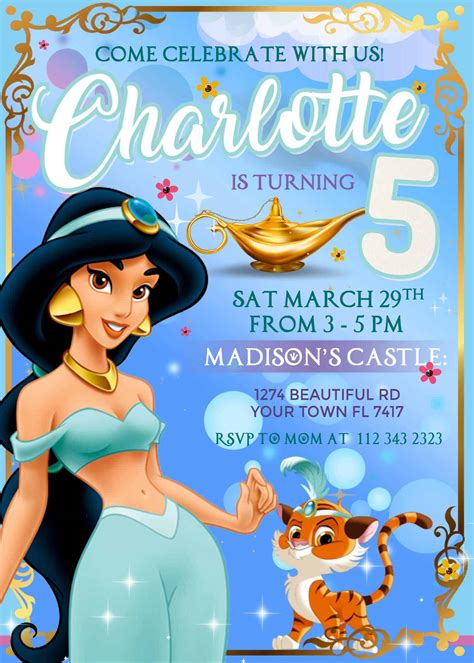 Princess Jasmine Birthday Invitation | FREE Backside | 24H Ready
