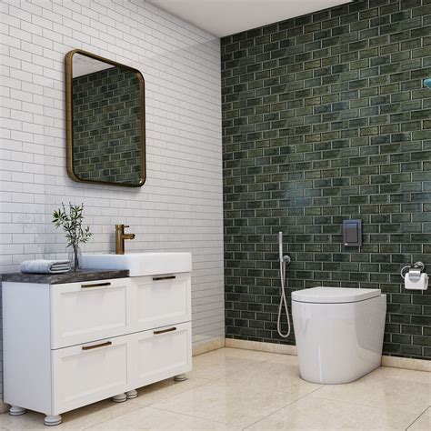 White And Green Bathroom Floor Tile