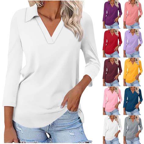 BXINGOHAI Womens Tops 3/4 Sleeve Shirts Business Casual V Neck Collared ...