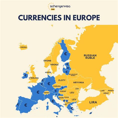 Currencies in European countries. by... - Maps on the Web