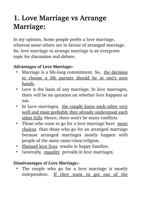 English Assignment - 1 - Advantages of Love Marriage:- Disadvantages of ...