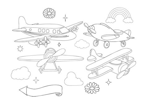 Air transport collection vector vintage airplane outline coloring page ...