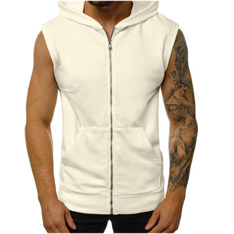 Yyeselk Mens Zip Up Sleeveless Hooded Sweatshirt Slim Fit Solid Color ...