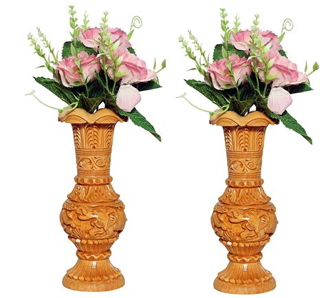 Buy The Art Store Wooden Handcrafted Flower Vase Shikar Design Pot for ...