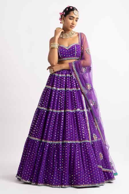 Buy Purple Lehenga And Blouse Georgette Dupatta Net Noodle Strap ...