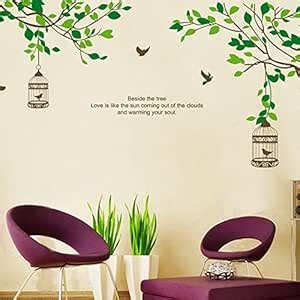 Asmi Collections Wall Stickers Wall Decals Tree Branches Birds Cage ...
