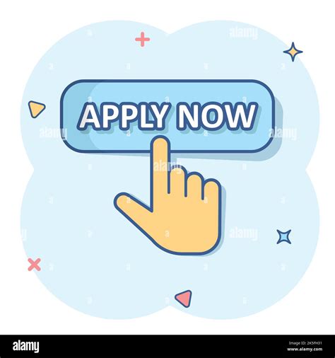 Apply now icon in comic style. Finger cursor vector cartoon ...