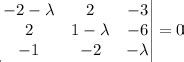 find the eigen value and eigen vector of the matrix A=[-2 2 -3, 2 1 -6 ...