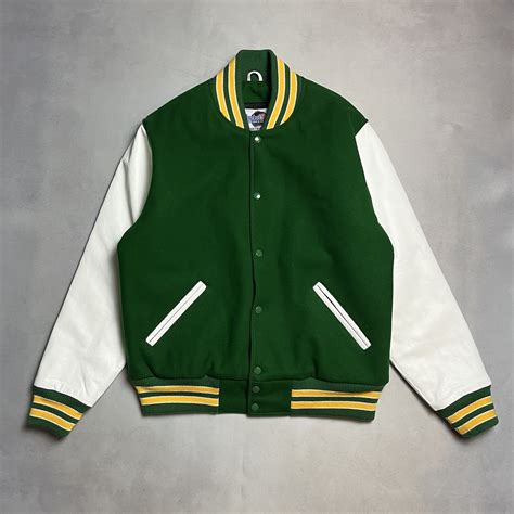 Varsity Letterman Leather Wool Blank Jacket Oakland A… - Gem
